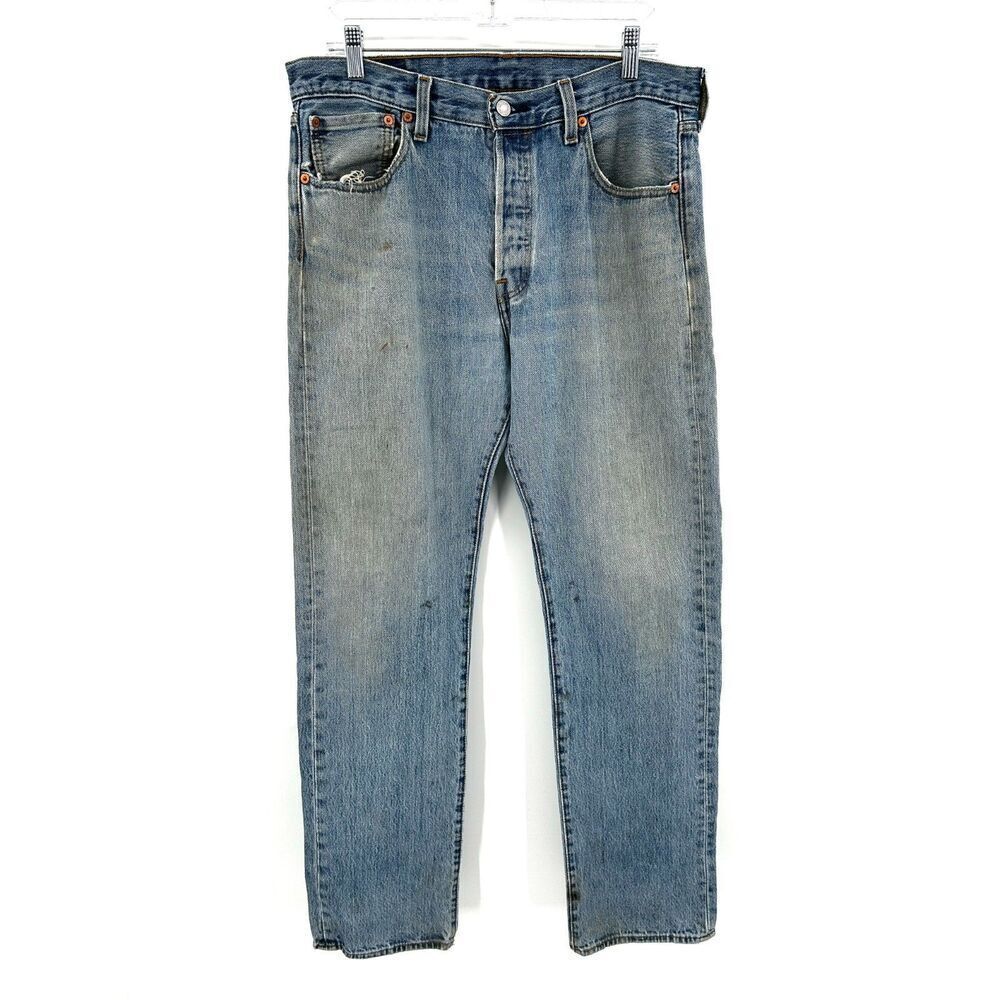 LEVI'S Men's 501 Broken In Button Fly Straight Leg Denim Blue Jeans 34 x 34